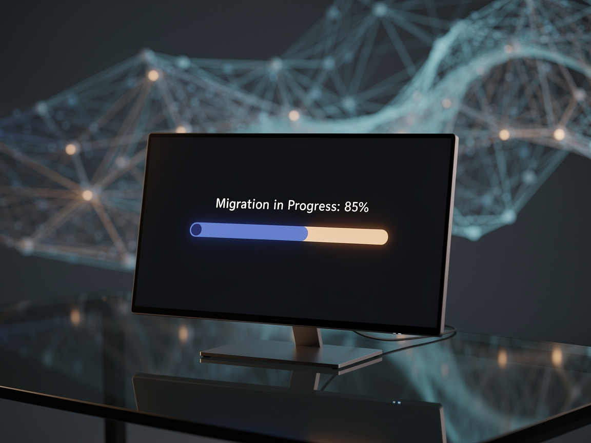 A clean terminal interface showing a Laravel Zero custom command processing a massive data migration in batches.
