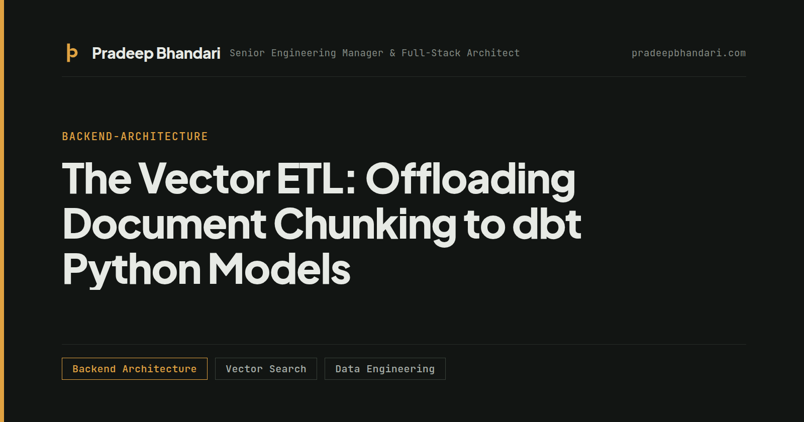 Branded cover card: The Vector ETL: Offloading Document Chunking to dbt Python Models