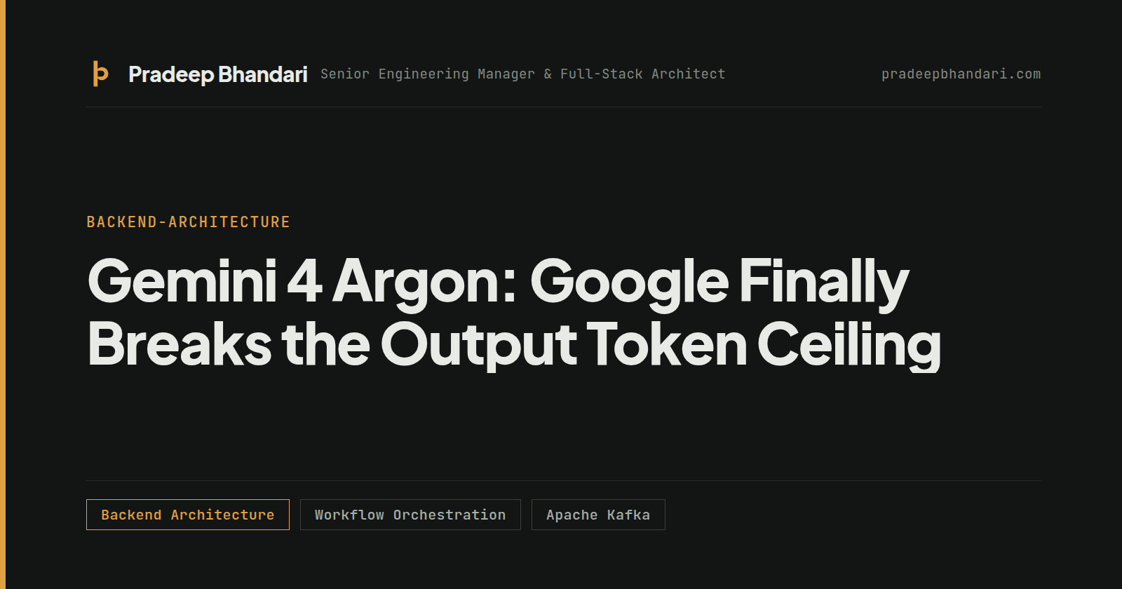 Branded cover card: Gemini 4 Argon: Google Finally Breaks the Output Token Ceiling
