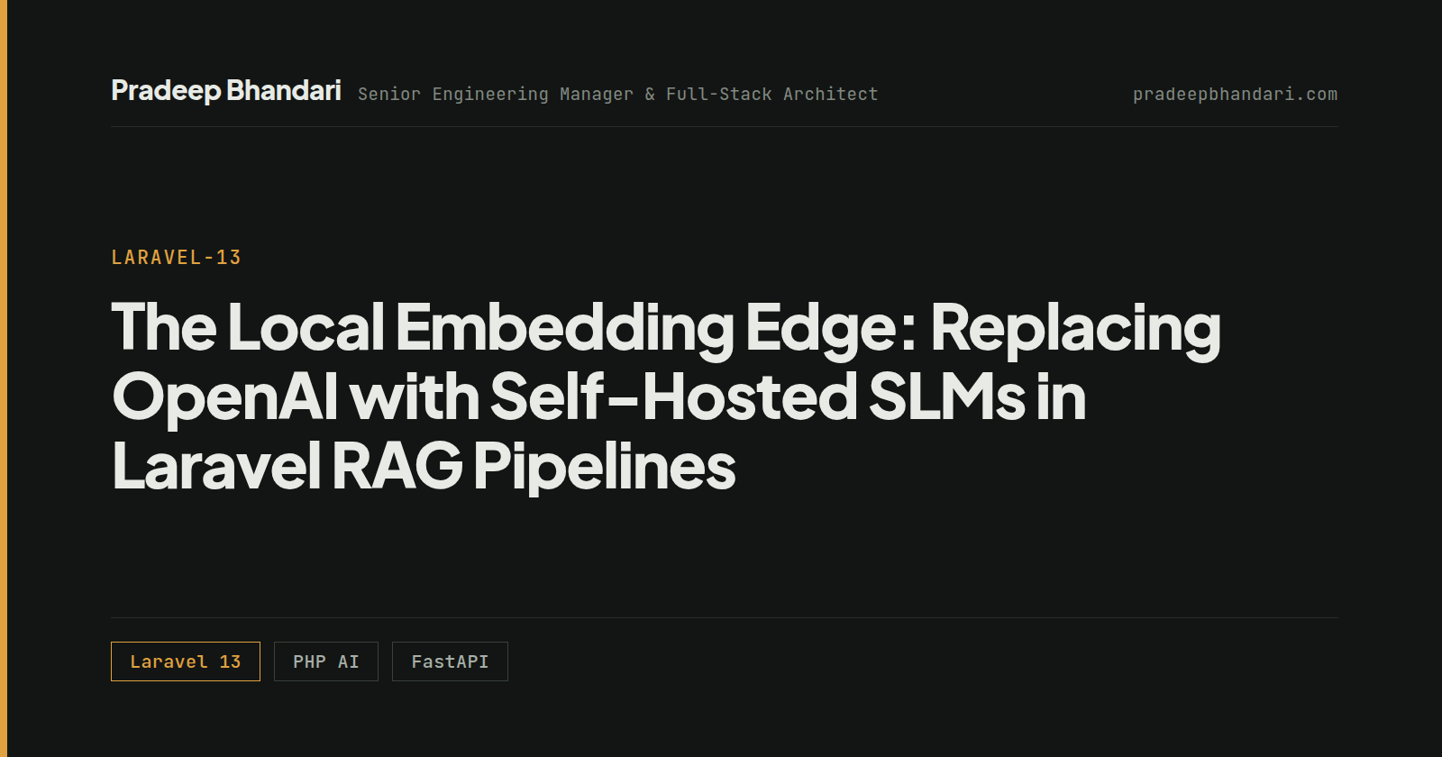 Branded cover card: The Local Embedding Edge: Replacing OpenAI with Self-Hosted SLMs in Laravel RAG Pipelines