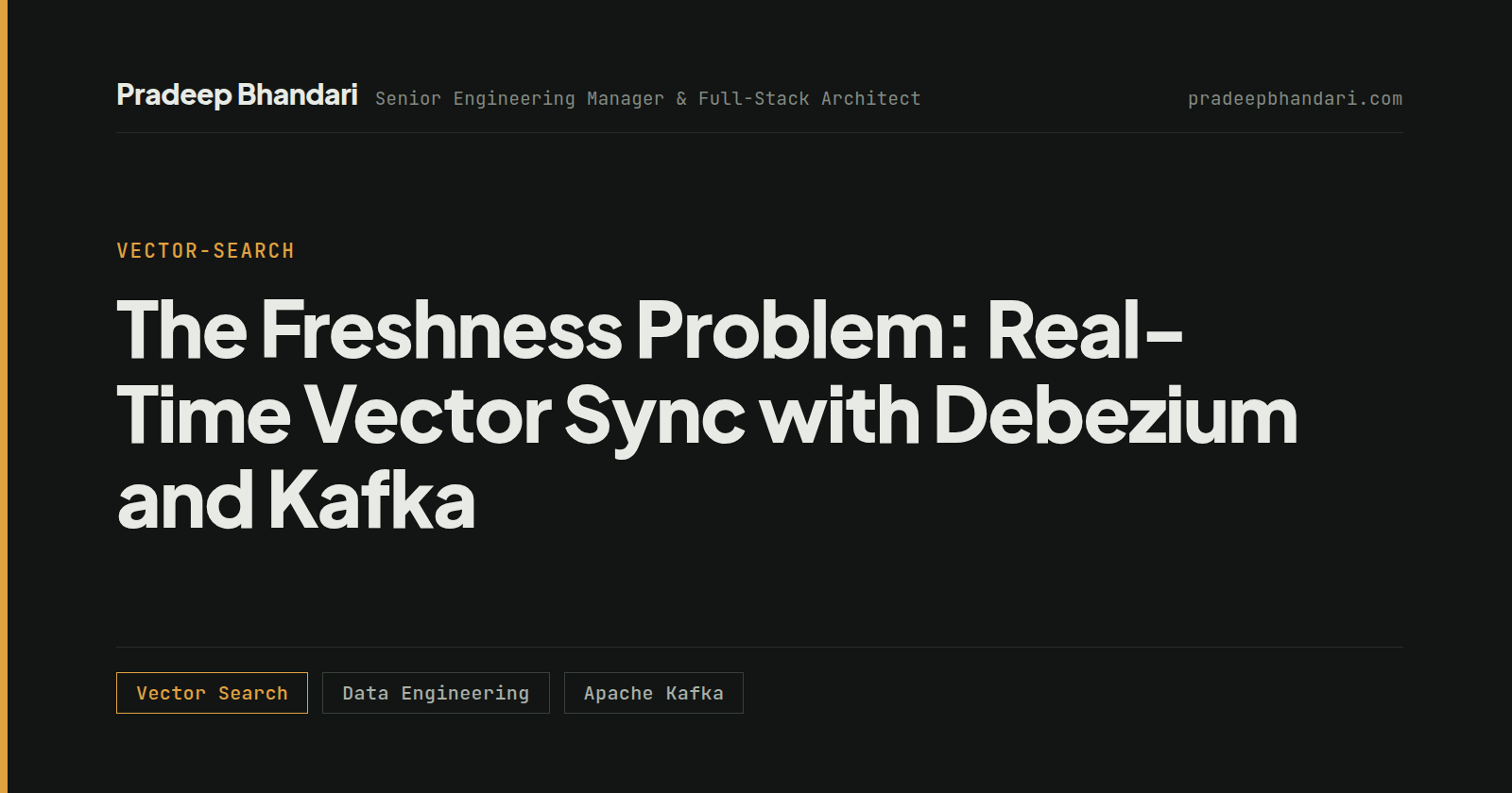 Branded cover card: The Freshness Problem: Real-Time Vector Sync with Debezium and Kafka