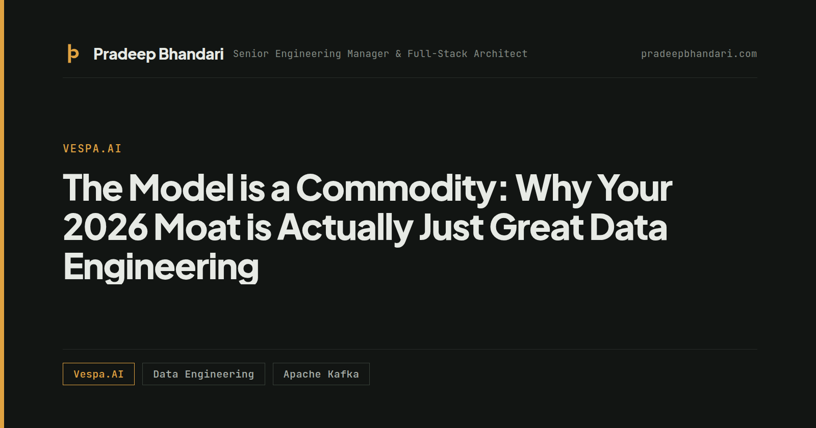 Branded cover card: The Model is a Commodity: Why Your 2026 Moat is Actually Just Great Data Engineering